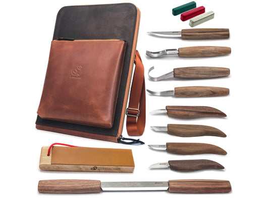 BeaverCraft S50X Deluxe Large Wood Carving Set with Walnut Handles