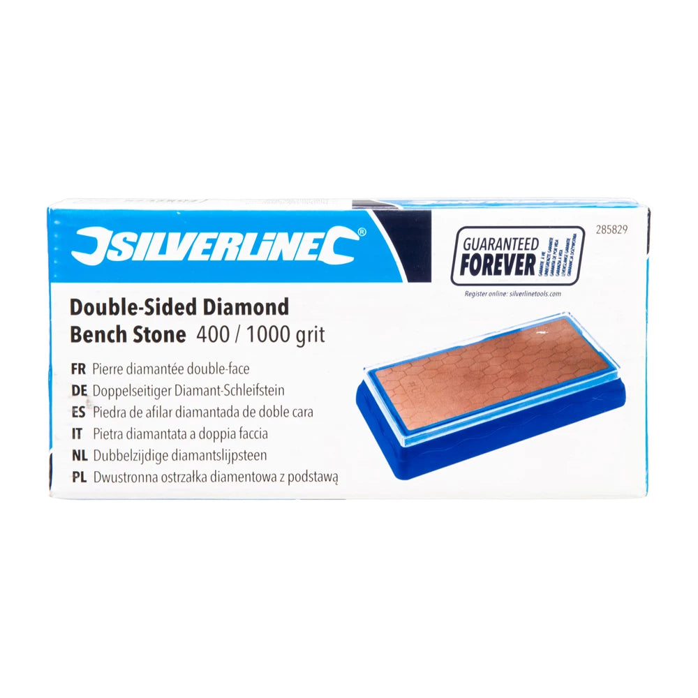 Silverline Double-Sided Diamond Bench Stone 400/1000 Grit for Sharpening Tools