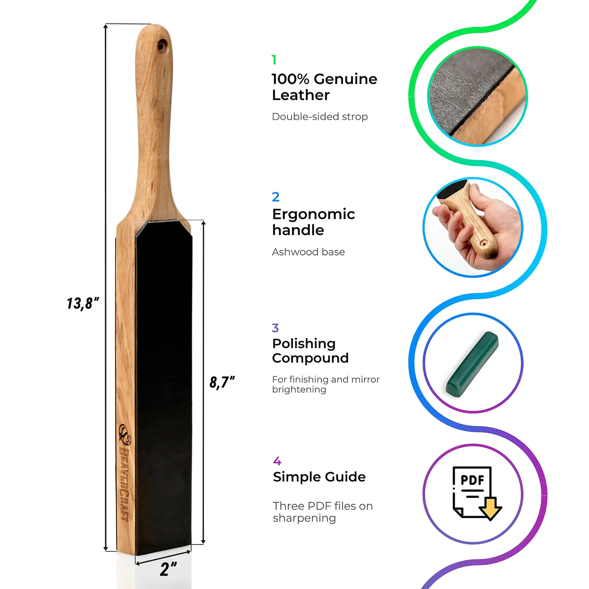 LS6P1 Small Dual‑Sided Leather Paddle Strop with Polishing Compound