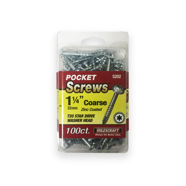 1.25" Coarse Pocket Screws – T20 Star Washer Head, 100 pcs