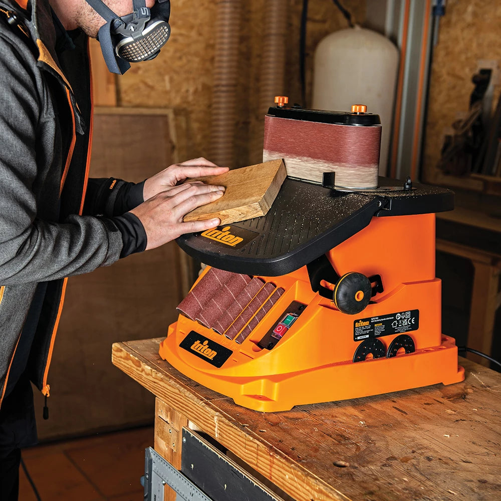 Powerful Triton 450W Oscillating Spindle & Belt Sander for Precision Woodworking