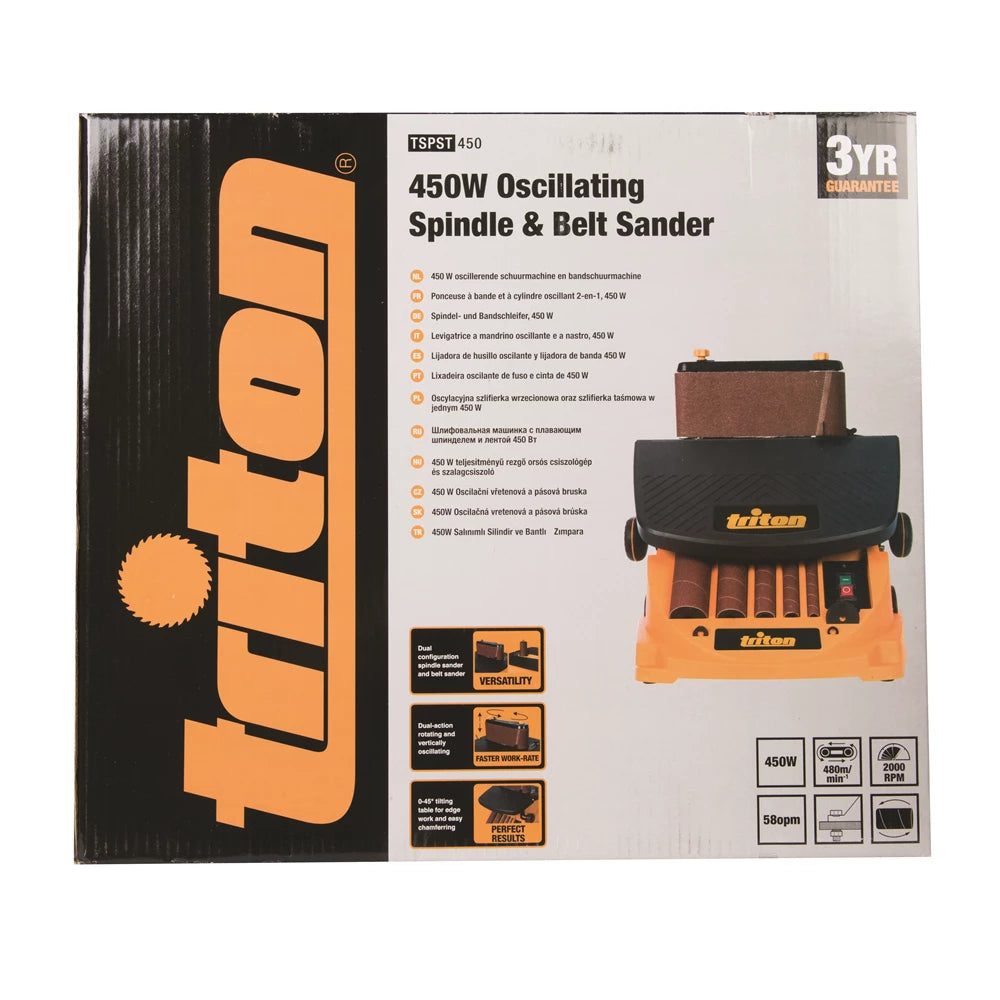 Powerful Triton 450W Oscillating Spindle & Belt Sander for Precision Woodworking