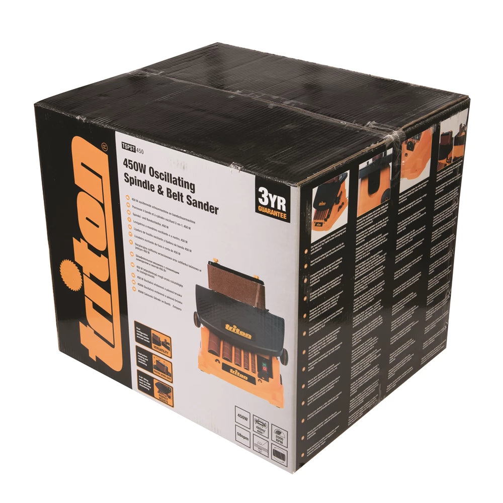Powerful Triton 450W Oscillating Spindle & Belt Sander for Precision Woodworking