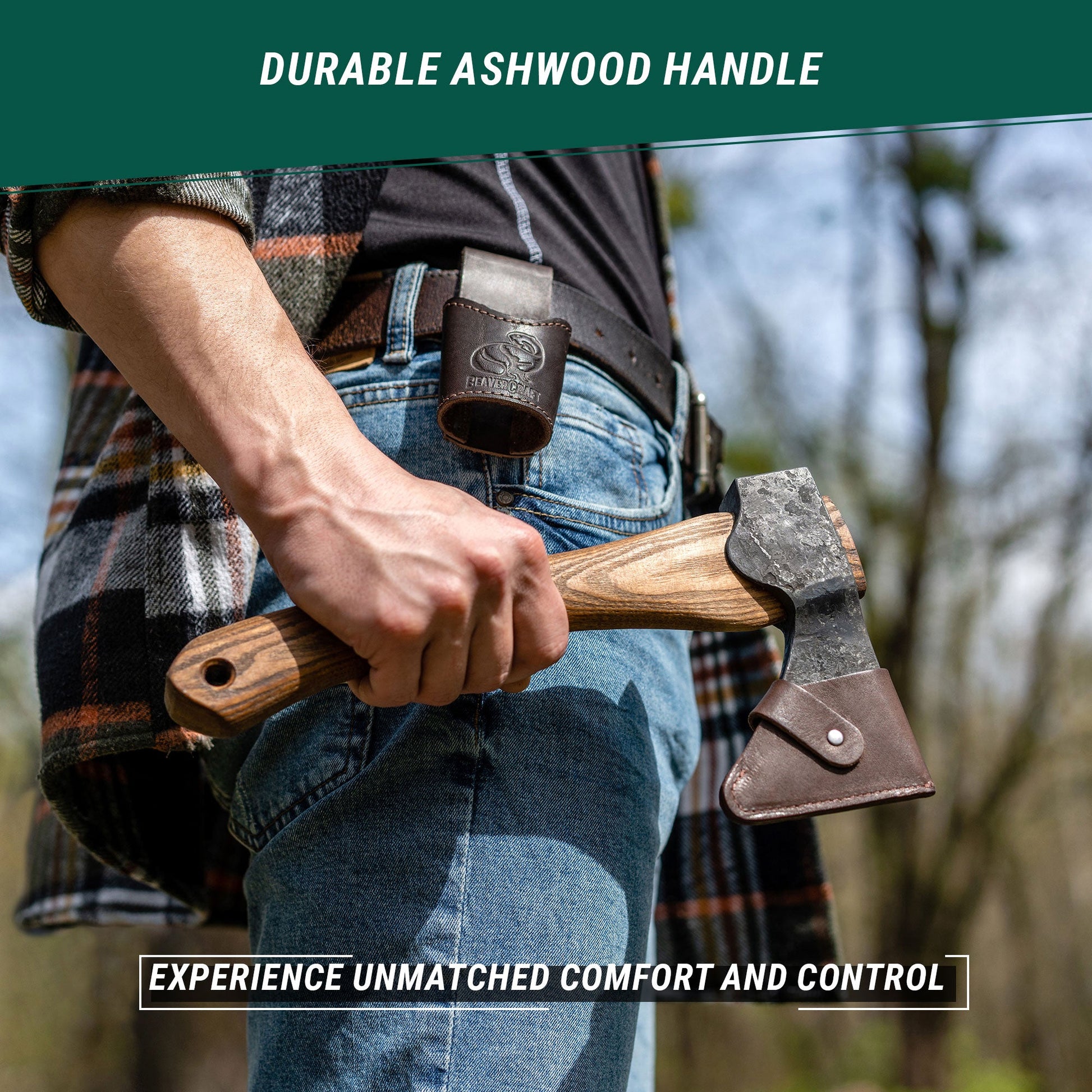 BeaverCraft AX1 Compact Bushcraft Hatchet Lightweight Ashwood Handle