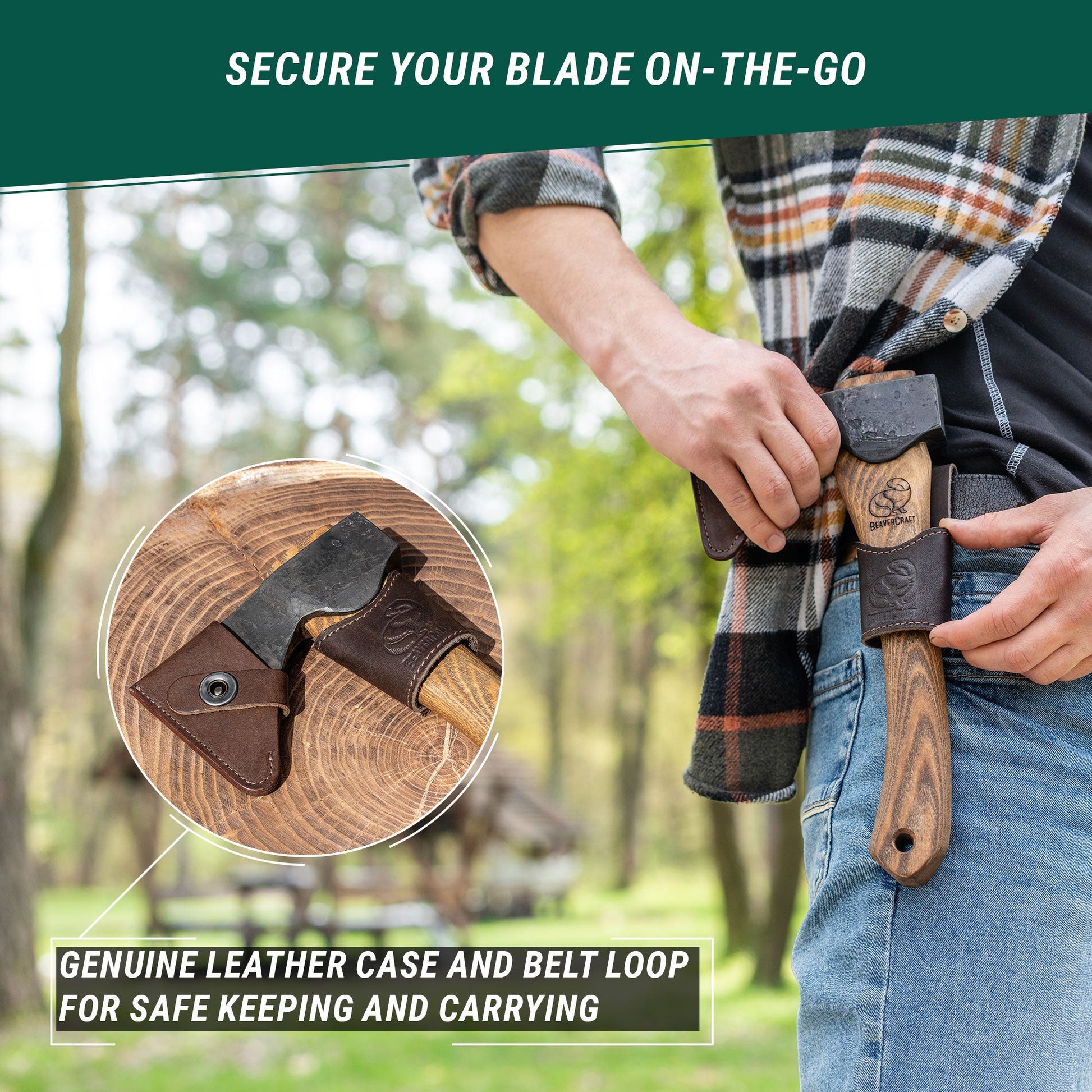 BeaverCraft AX1 Compact Bushcraft Hatchet Lightweight Ashwood Handle