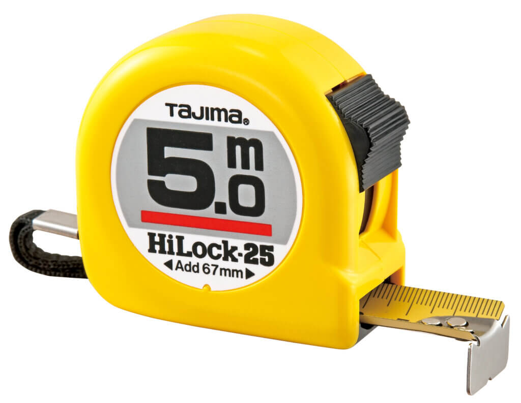 Tajima Hi-Lock Compact Measuring Tape: Durable Steel Blade, Ergonomic ABS Case