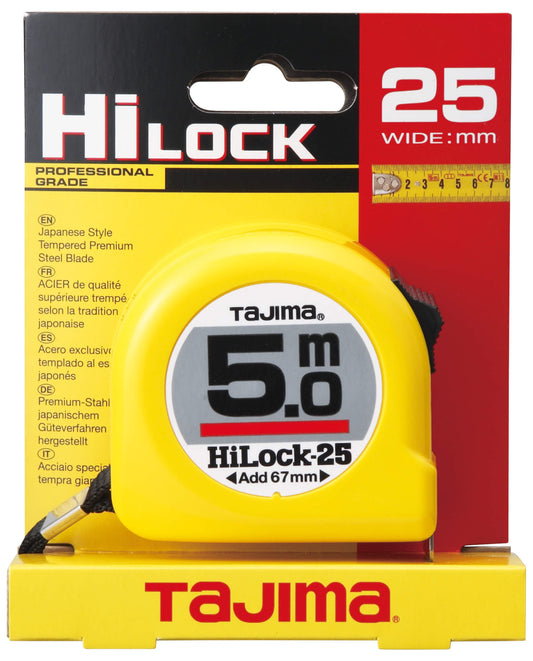 Tajima Hi-Lock Compact Measuring Tape: Durable Steel Blade, Ergonomic ABS Case