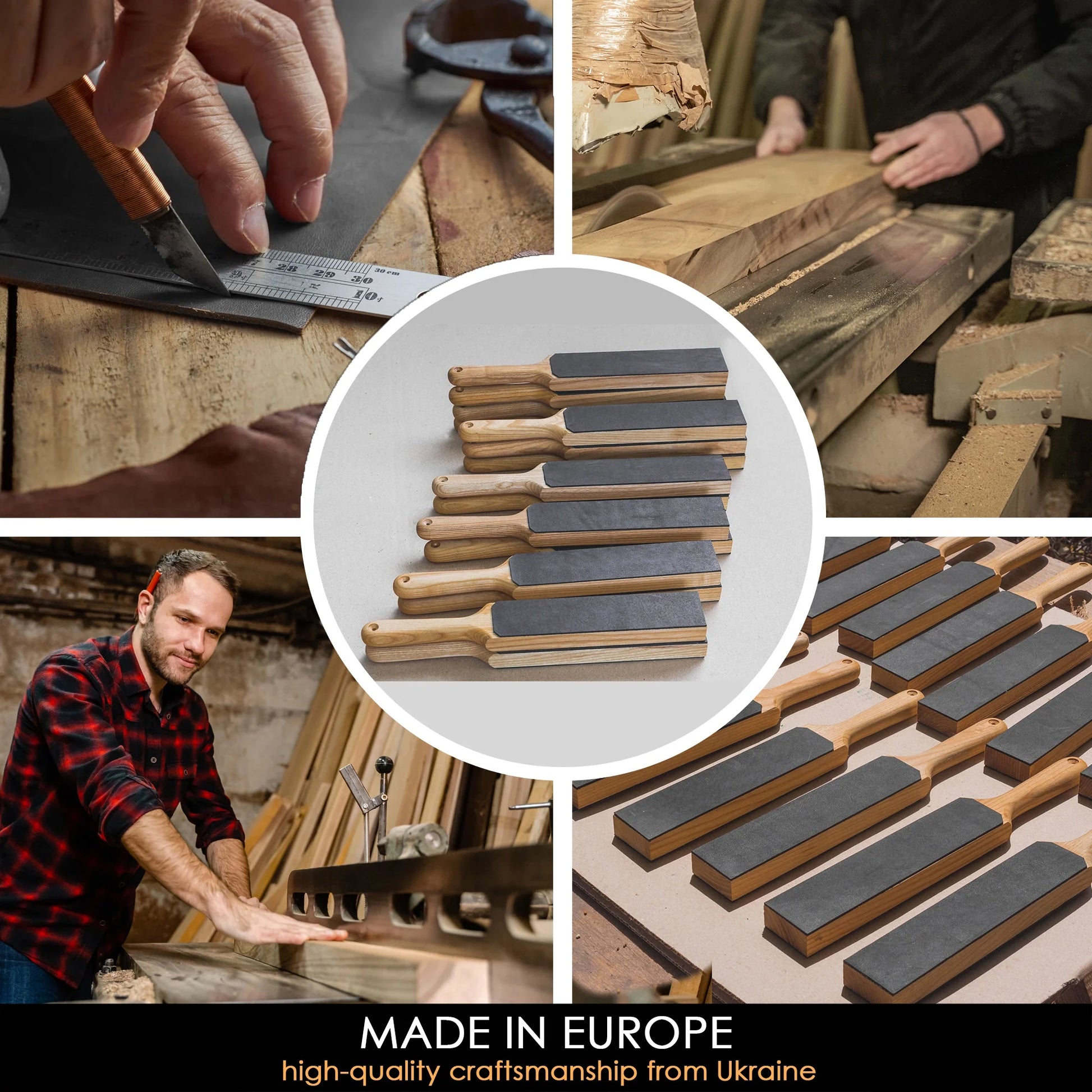 LS6P1 Small Dual‑Sided Leather Paddle Strop with Polishing Compound