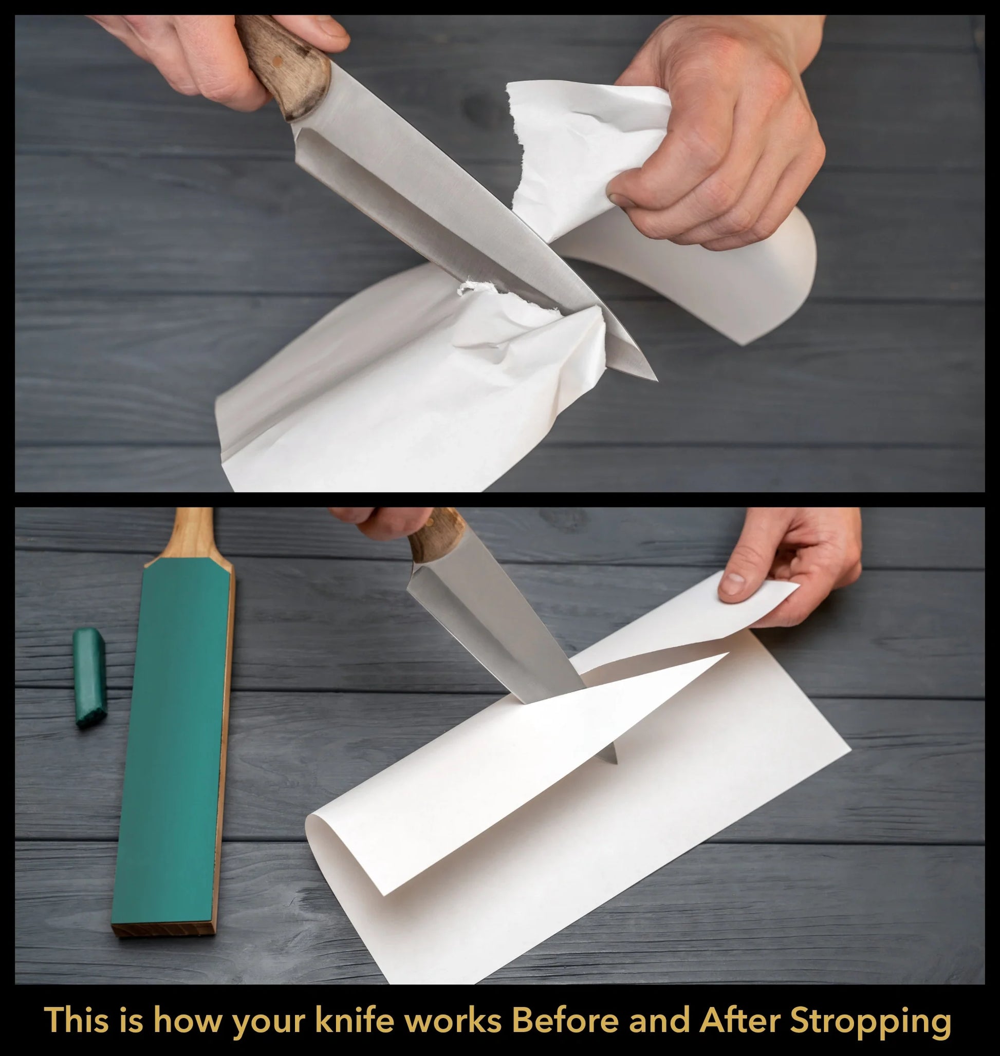 LS6P1 Small Dual‑Sided Leather Paddle Strop with Polishing Compound