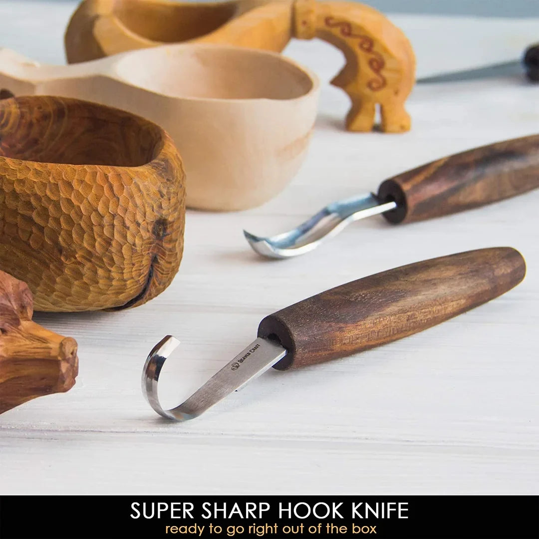 Premium Walnut-Handled Spoon Carving Set with Leather Pouch