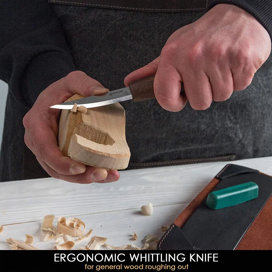 Premium Walnut-Handled Spoon Carving Set with Leather Pouch