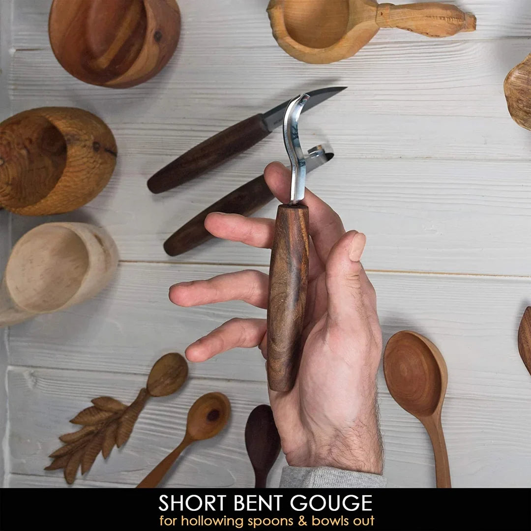 Premium Walnut-Handled Spoon Carving Set with Leather Pouch