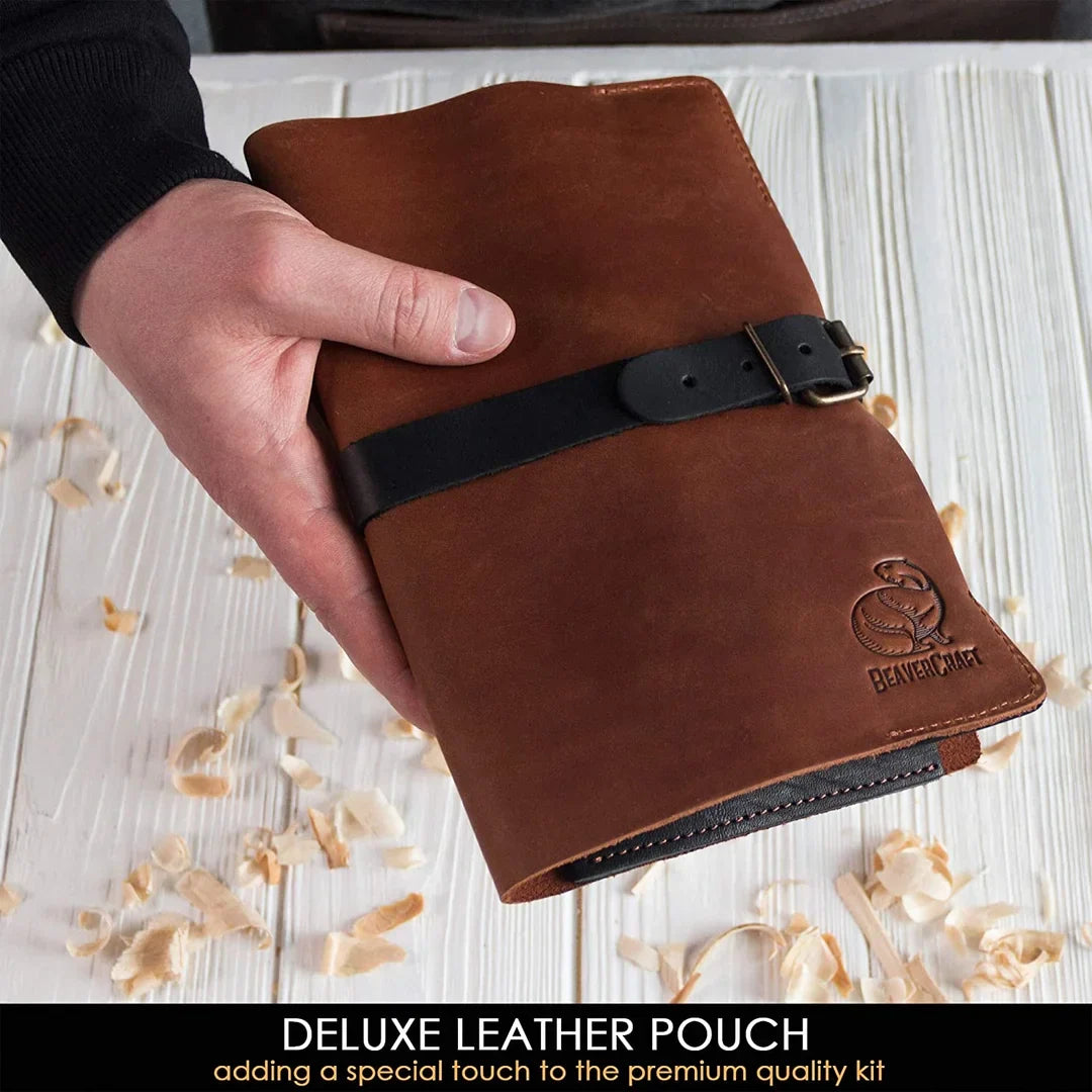 Premium Walnut-Handled Spoon Carving Set with Leather Pouch