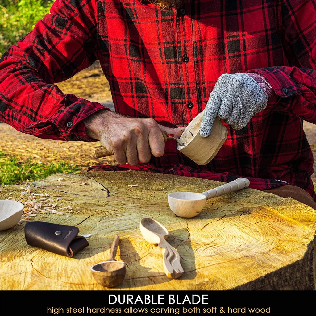 BeaverCraft SK1S Premium Spoon Carving Hook Knife with Leather Sheath