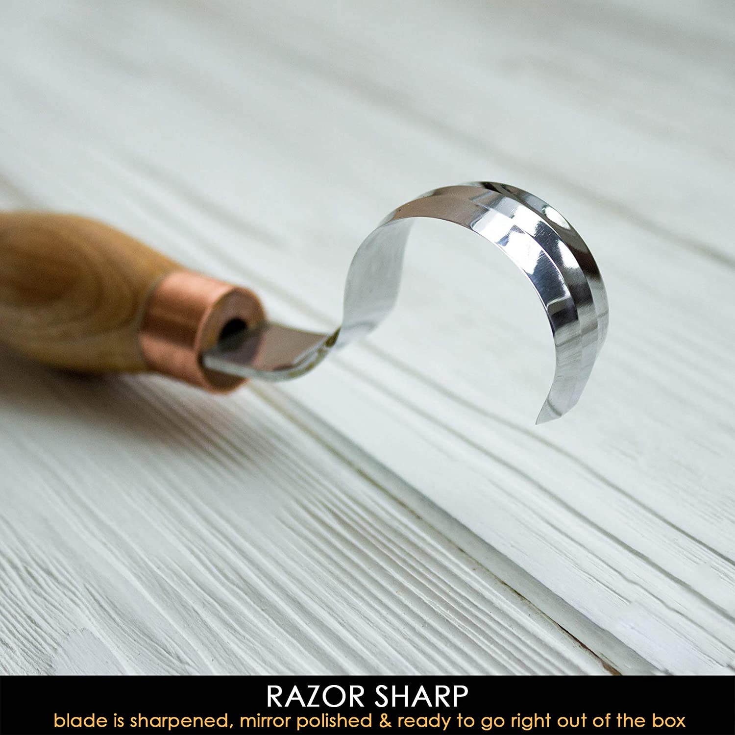 SK2 Long Spoon Carving Knife with Ergonomic Ashwood Handle