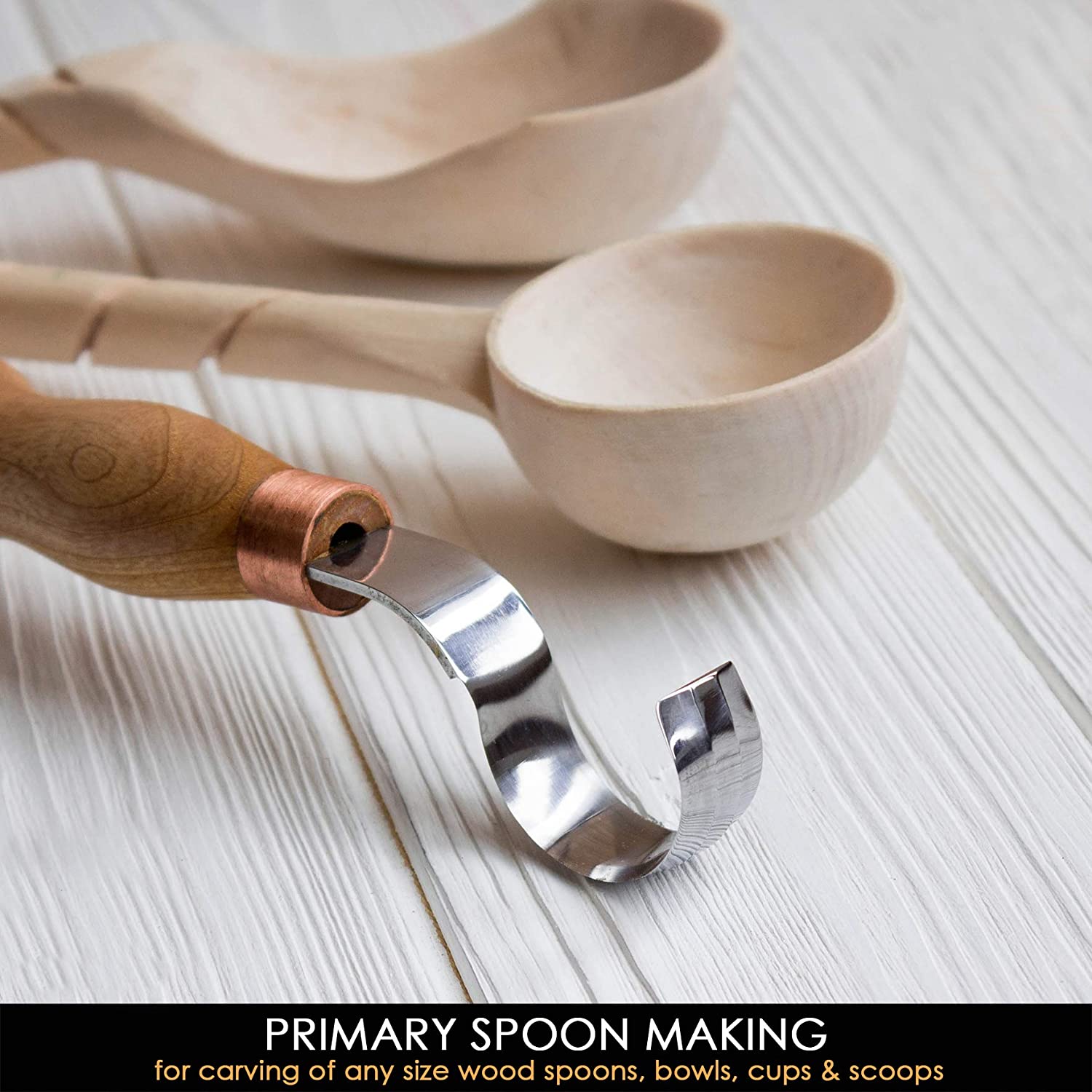 SK2 Long Spoon Carving Knife with Ergonomic Ashwood Handle