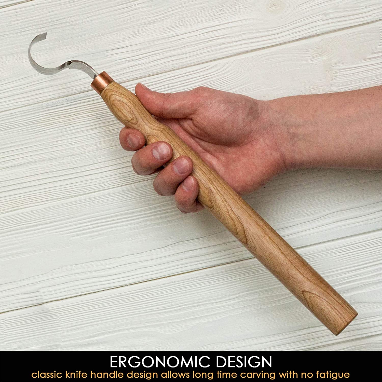 SK2 Long Spoon Carving Knife with Ergonomic Ashwood Handle