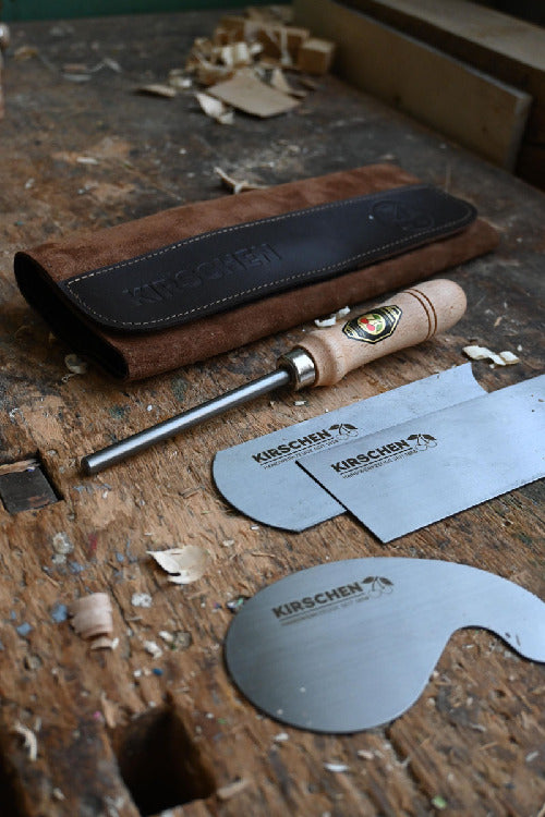Premium 4-Piece Woodworking Scraper Set with Burnisher and Leather Pouch