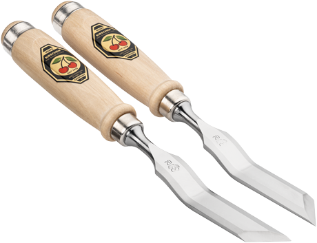 Premium Woodworking Chisel Pair with Cranked Beechwood Handle, Slanted Edge
