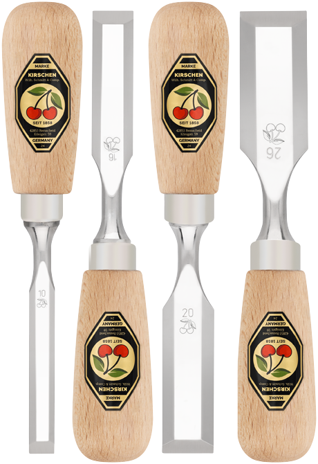 Premium 4-Piece Short Chisel Set with Red Beech Handles for Woodworking