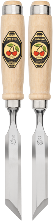 Premium Woodworking Chisel Pair with Cranked Beechwood Handle, Slanted Edge