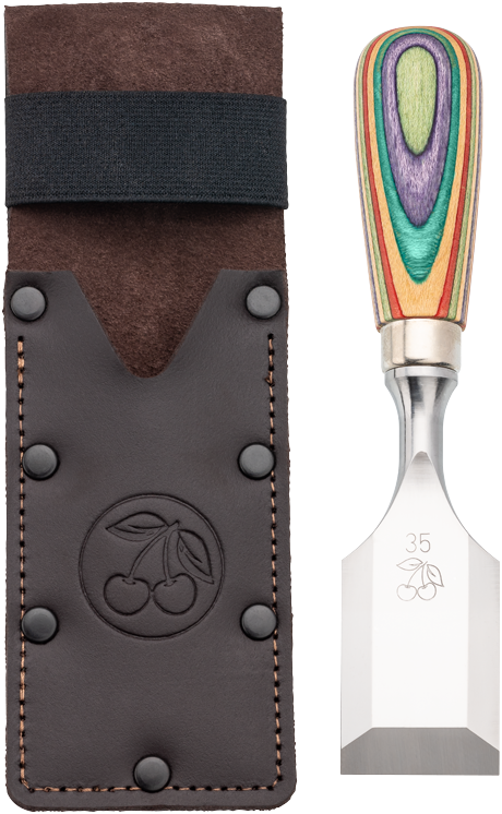 W.I.N.A.C. 35mm Short Chisel, Unique Recycled Skateboard Handle, Leather Holster
