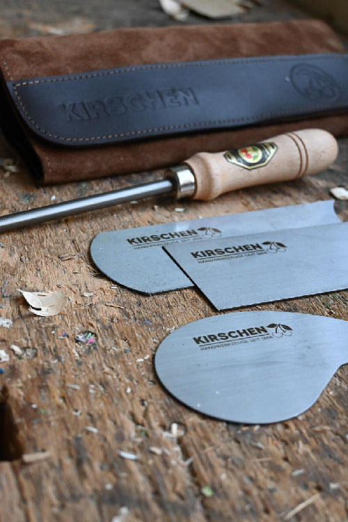 Premium 4-Piece Woodworking Scraper Set with Burnisher and Leather Pouch