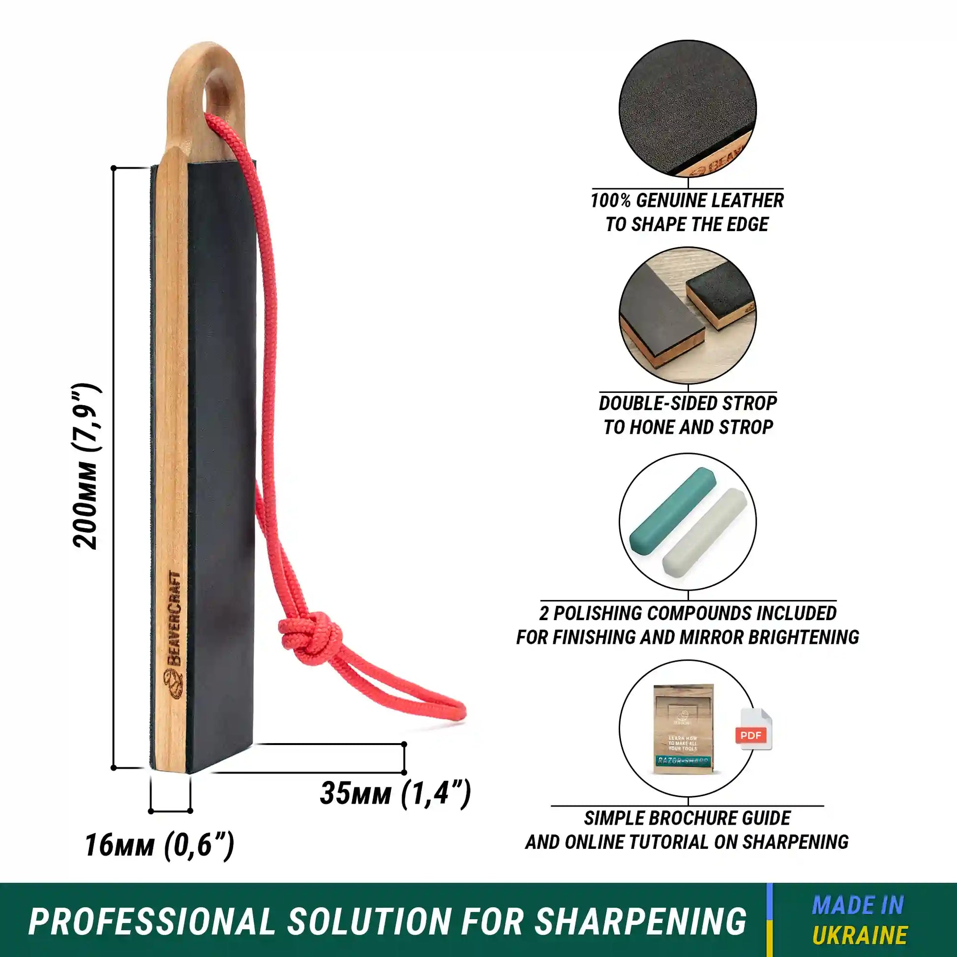 Pocket Dual-Sided Leather Paddle Strop with Polishing Compounds