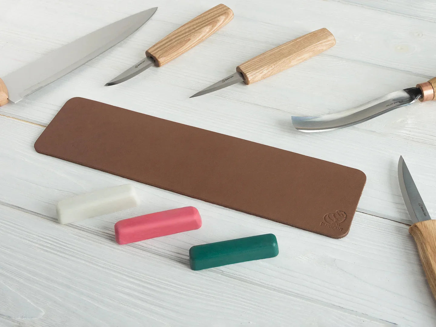 Dual-Sided Leather Paddle Strop with 3 Polishing Compounds BeaverCraft