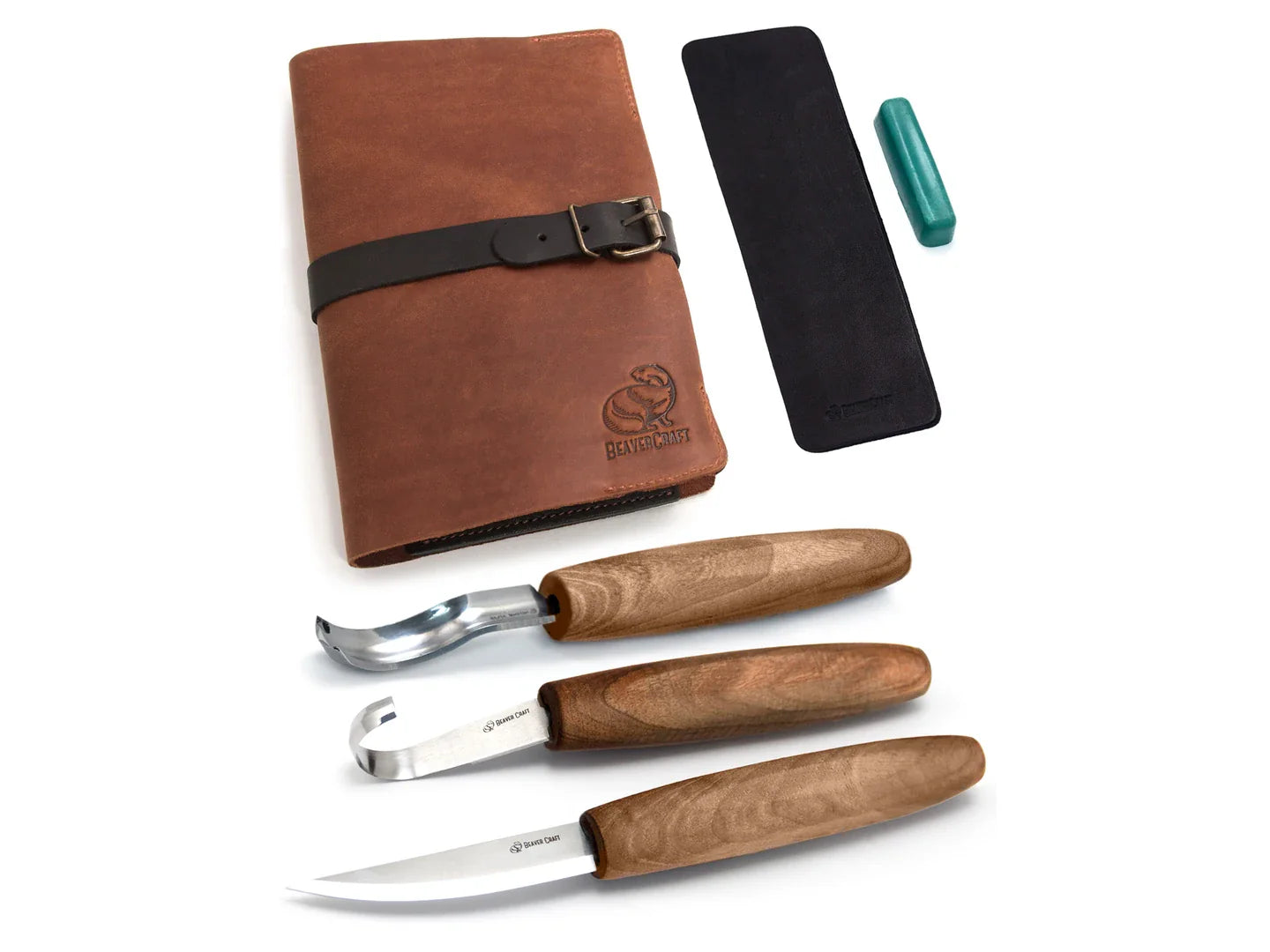 Premium Walnut-Handled Spoon Carving Set with Leather Pouch