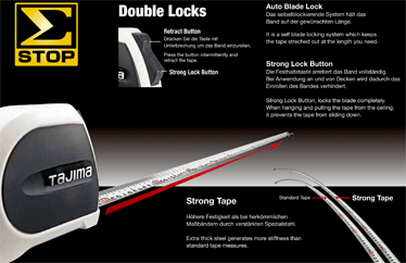 Tajima Sigma Stop Auto-Lock Measuring Tape with Extra Thick Steel Blade