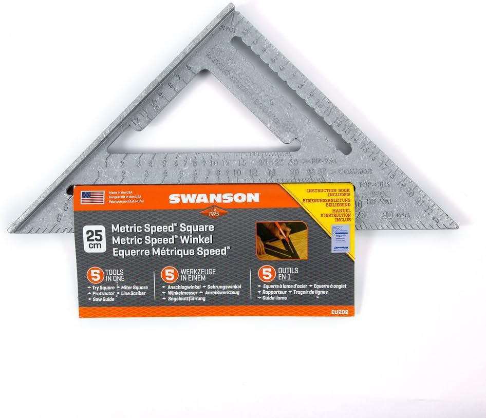 Swanson metriskais ātruma kvadrāts: 25 cm, 5 vienā rīks spāru izmērīšanai