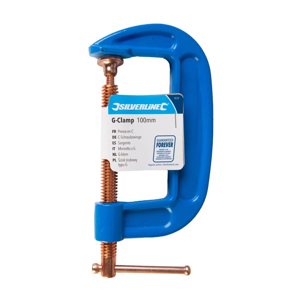 Silverline Robust Cast-Iron G-Clamp with Copper-Plated Thread, Tommy Bar Handle