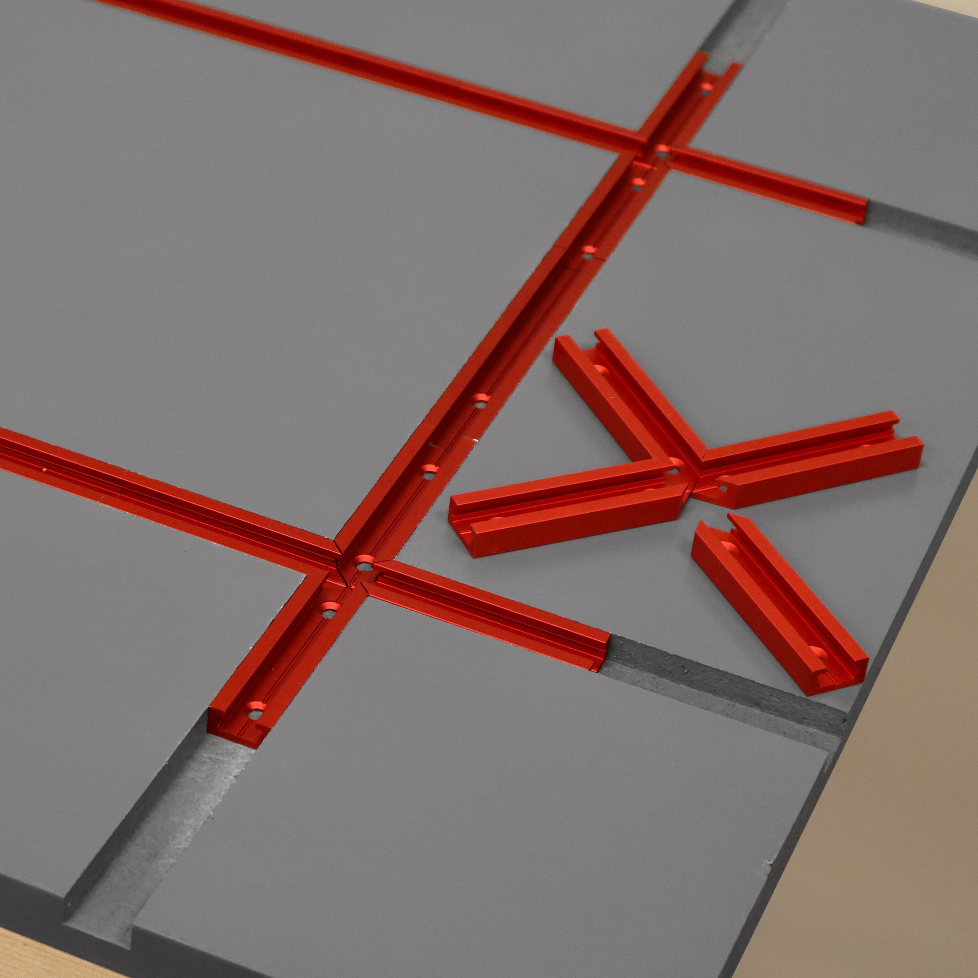 CrossTrax™ 8‑Piece Aluminum T‑Track Intersection Kit for Workshop Projects