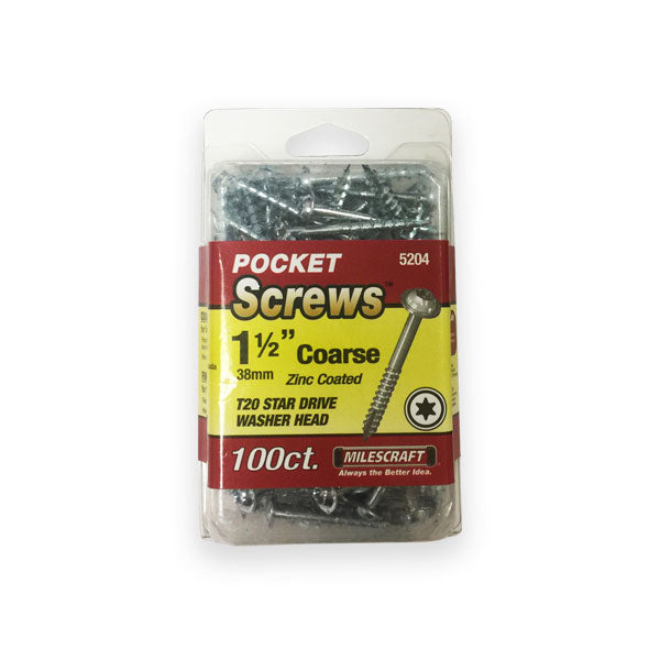 1.5" Coarse Pocket Screws – T20 Star Washer Head, 100 pcs