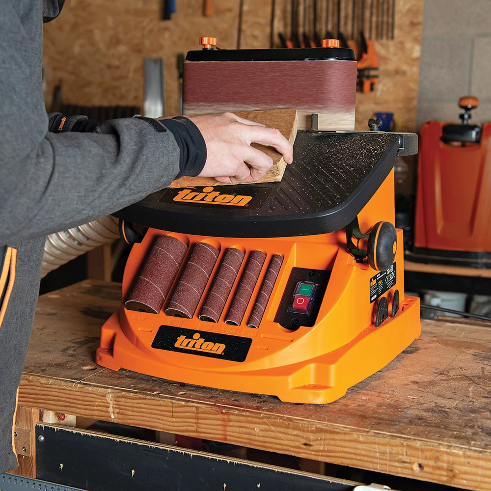 Powerful Triton 450W Oscillating Spindle & Belt Sander for Precision Woodworking