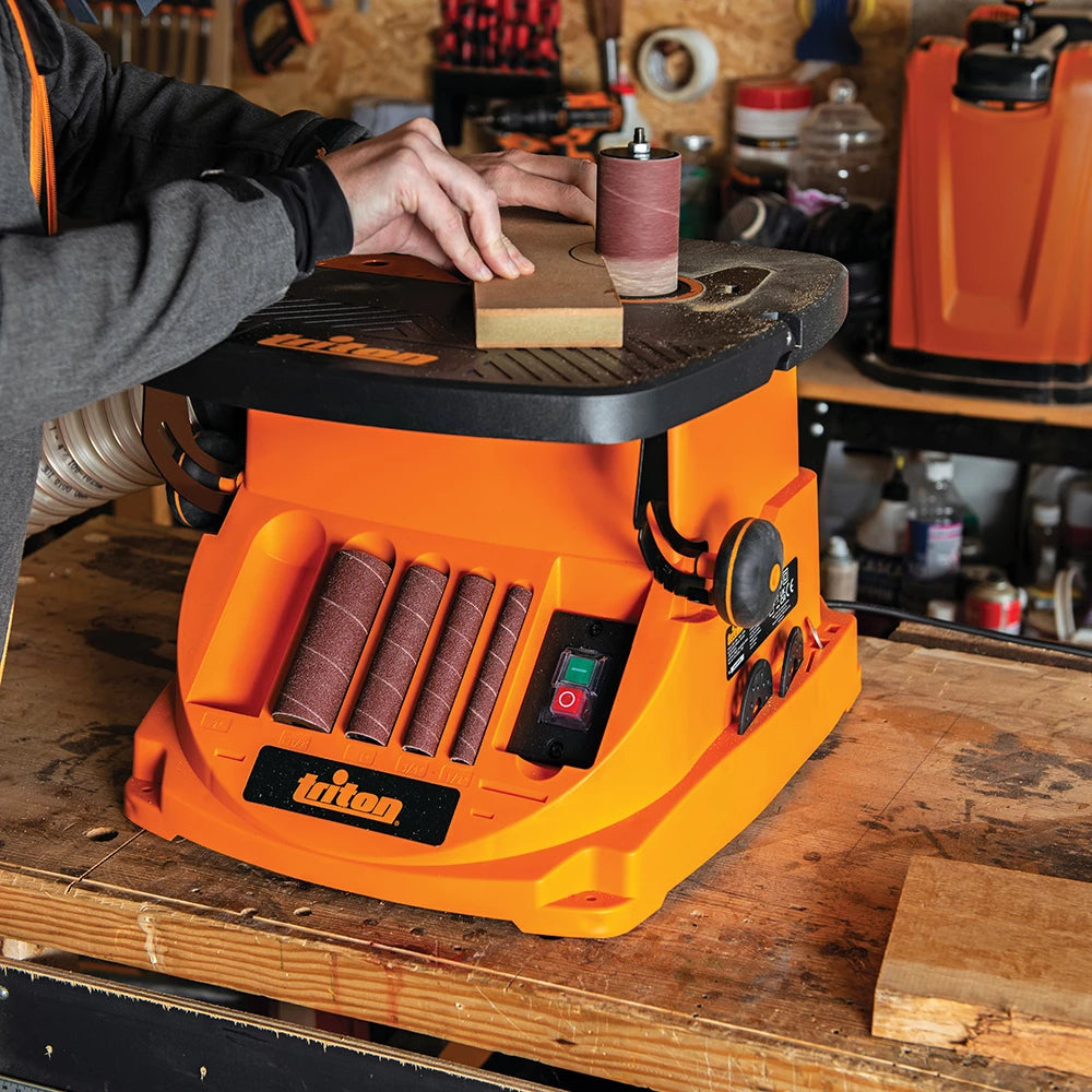 Powerful Triton 450W Oscillating Spindle & Belt Sander for Precision Woodworking