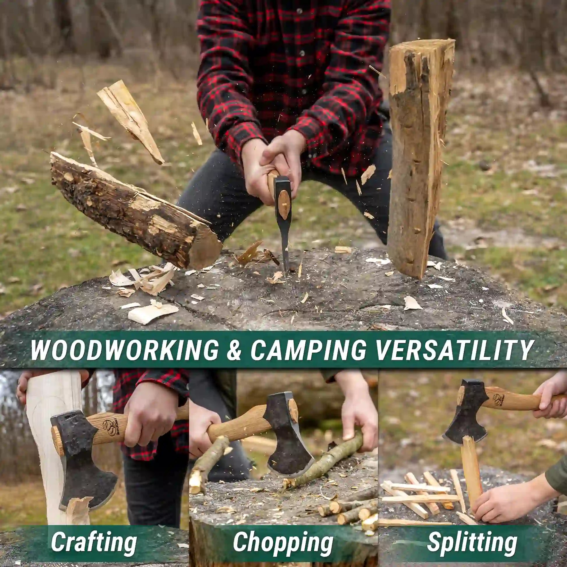 AX3 Woodcraft Bushcraft Splitting Hatchet – Compact High‑Carbon Steel Axe