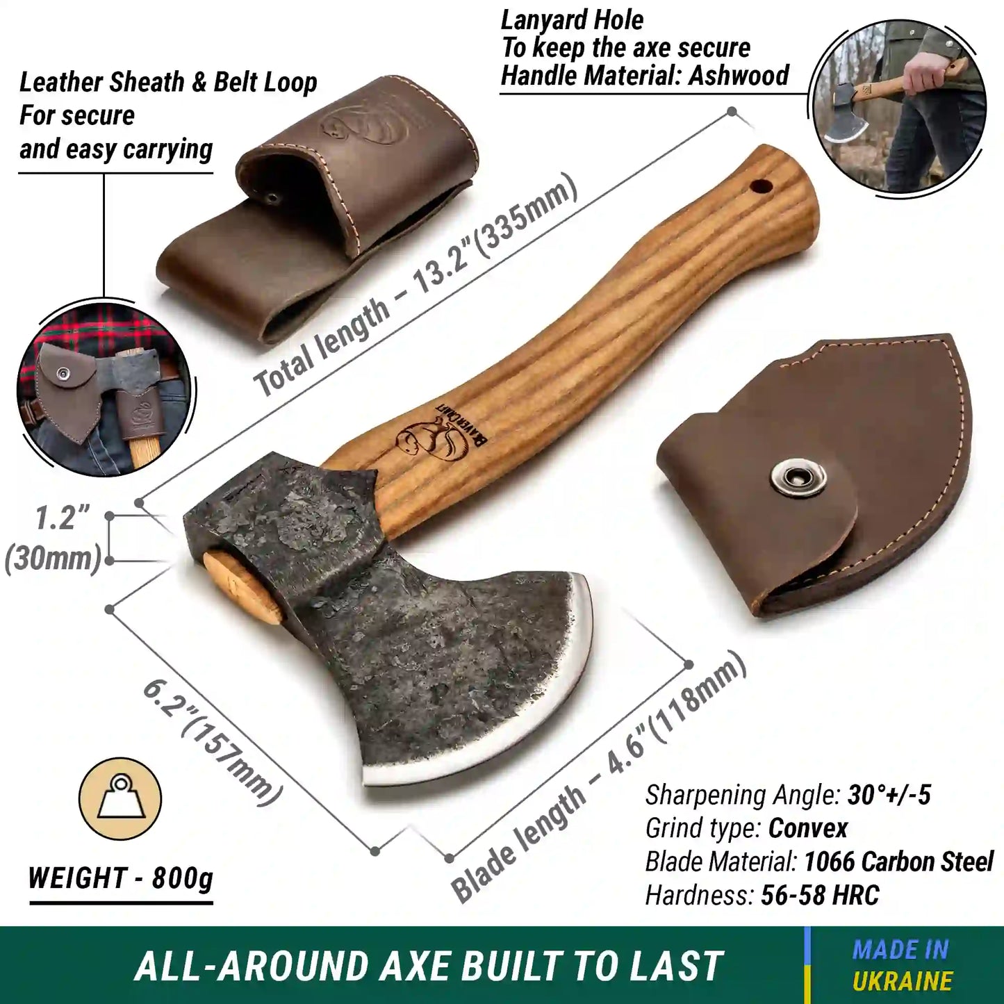 AX3 Woodcraft Bushcraft Splitting Hatchet – Compact High‑Carbon Steel Axe