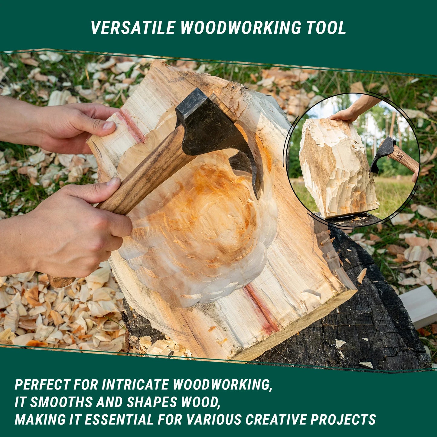 Compact High‑Carbon Steel Wood Carving Adze with Ash Handle