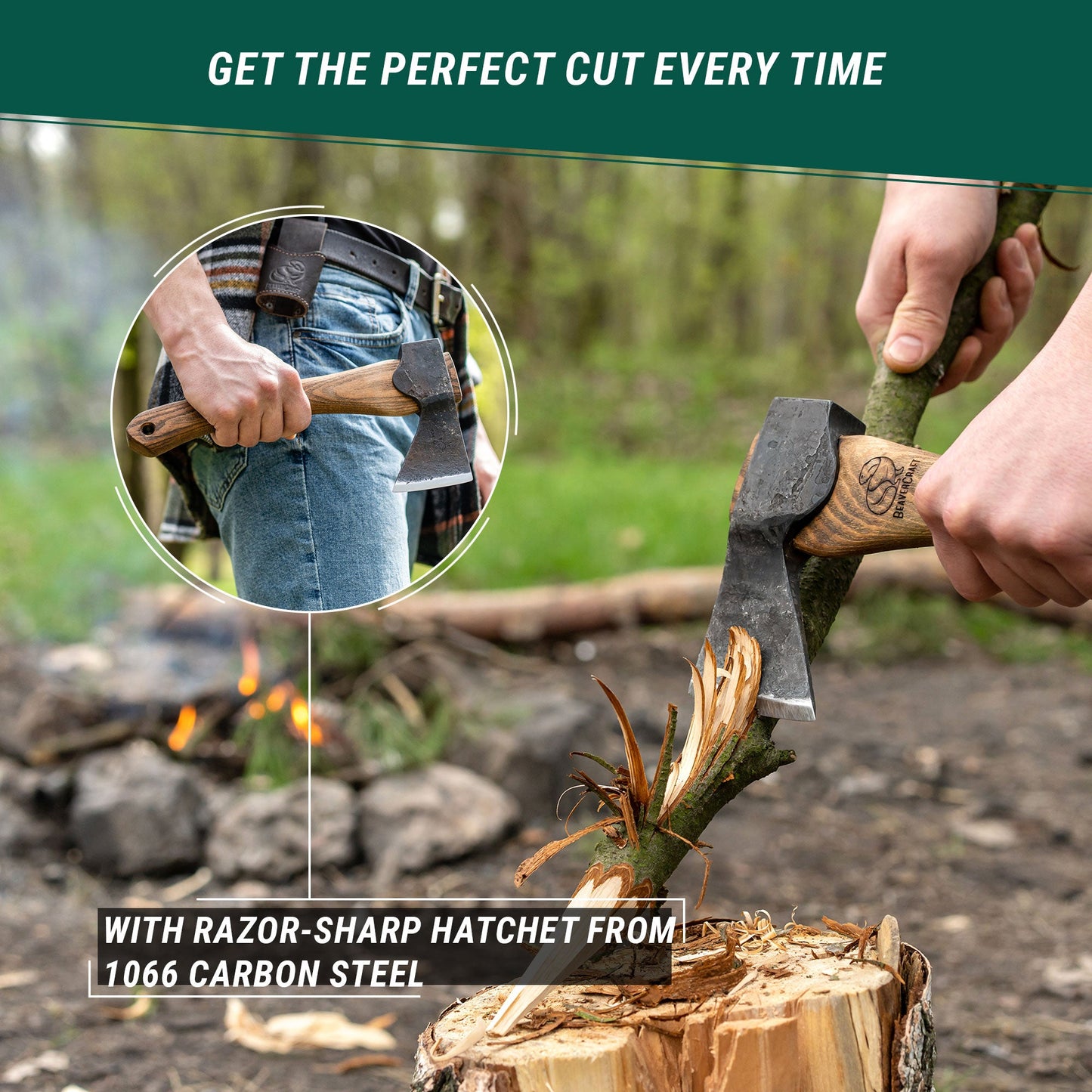 BeaverCraft AX1 Compact Bushcraft Hatchet Lightweight Ashwood Handle