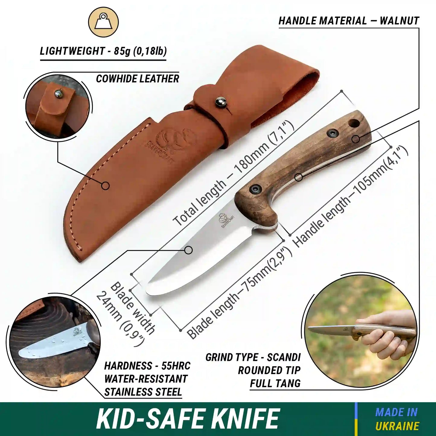 BSH Kid Safe Outdoor Knife with Walnut Handle
