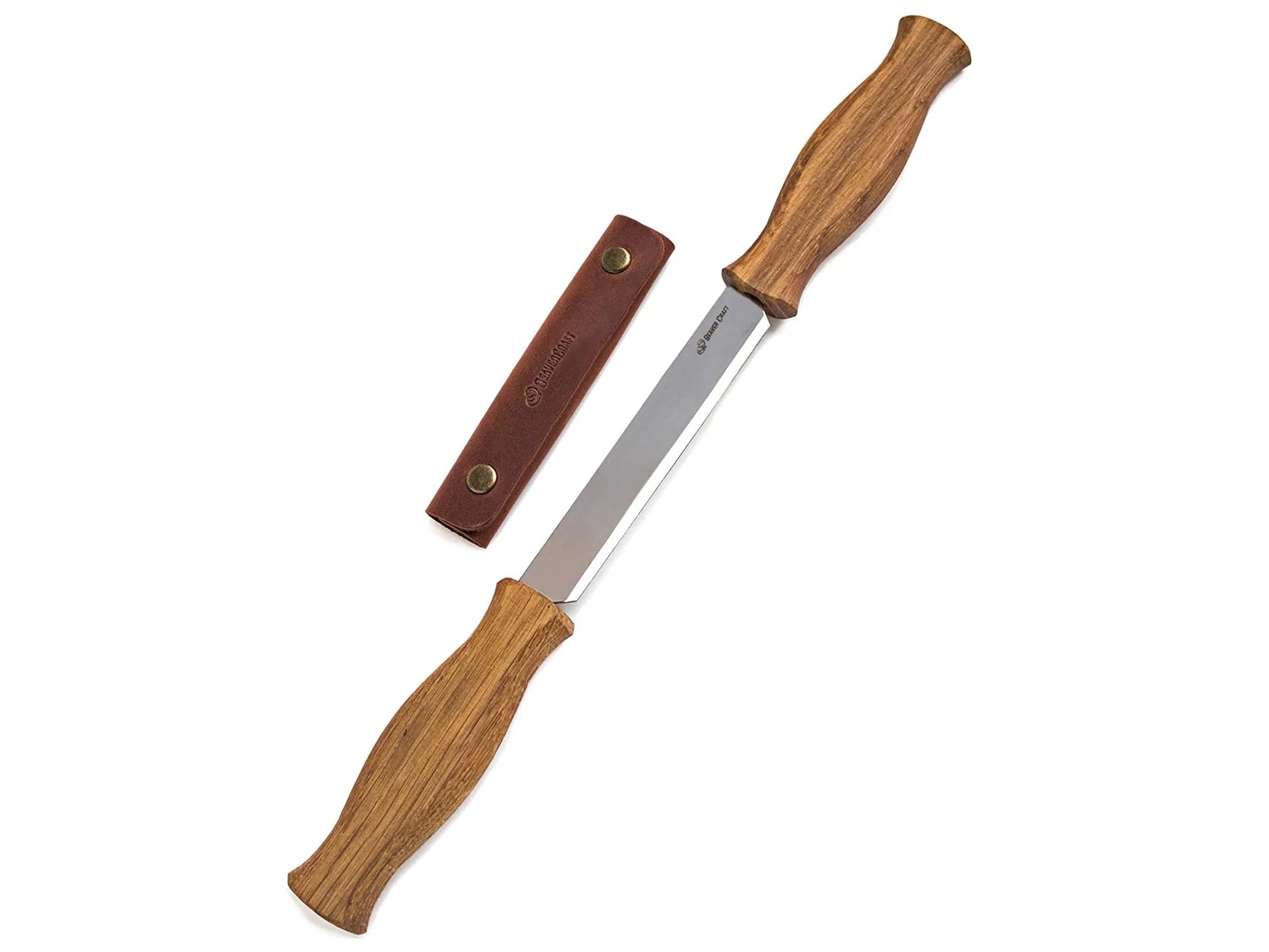 BeaverCraft DK1S Drawknife with Oak Handles and Leather Sheath