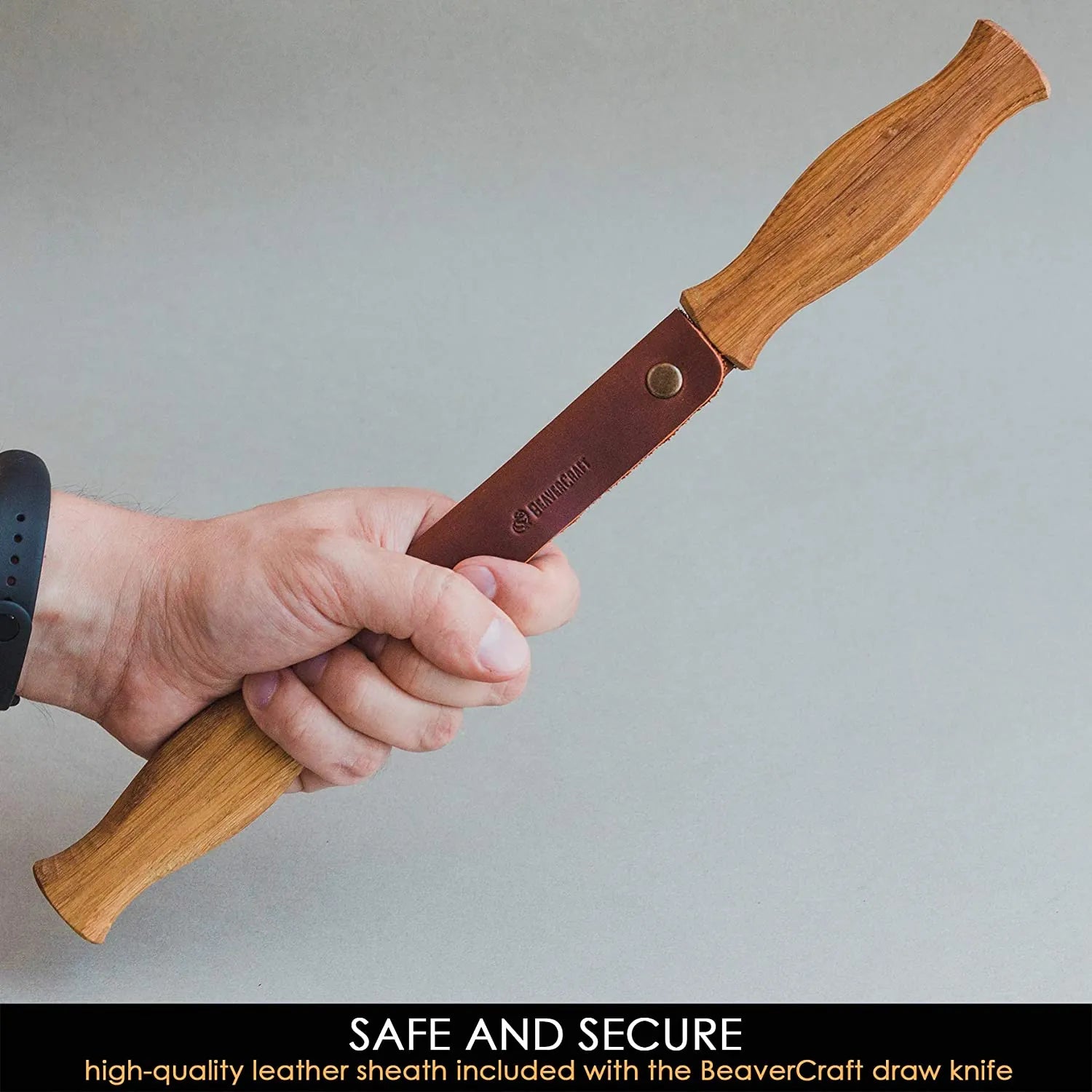 BeaverCraft DK1S Drawknife with Oak Handles and Leather Sheath