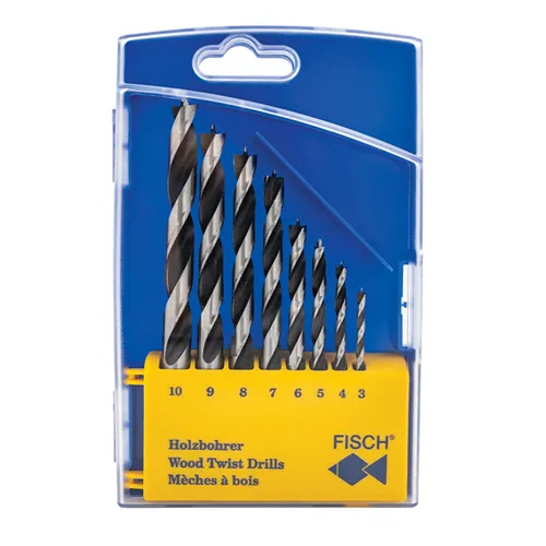 FISCH Premium Wood Twist Drill Bit Set, 8 Pcs, 3-10mm Diameters