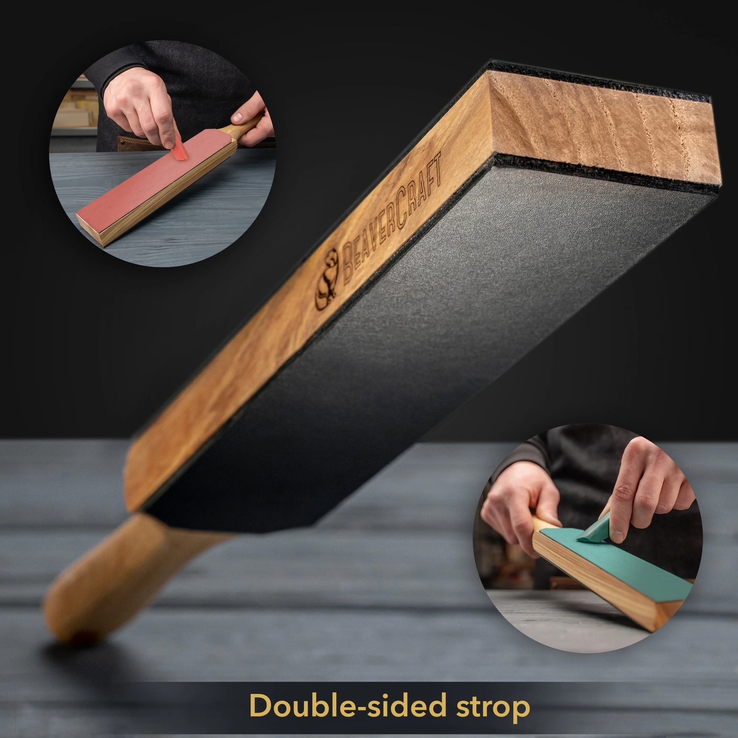 LS6P1 Small Dual‑Sided Leather Paddle Strop with Polishing Compound