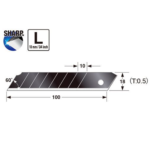 Tajima Razar Black Blade L - Premium 18mm Utility Knife Replacement Blades, 10-Pack