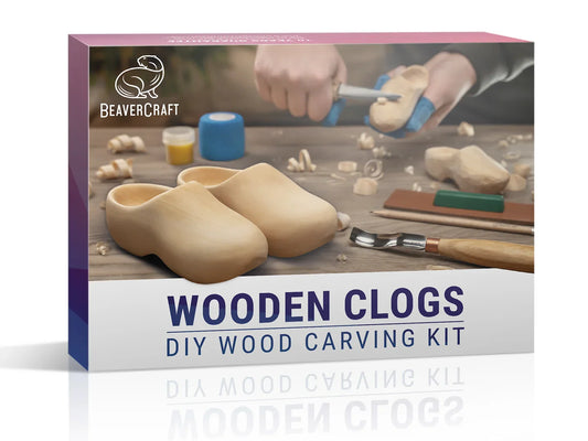 DIY10 Wooden Clogs Carving Kit – Complete Basswood Whittling Set