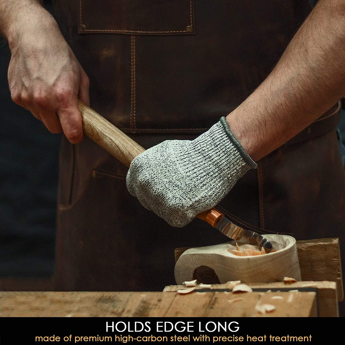 SK2 Long Spoon Carving Knife with Ergonomic Ashwood Handle