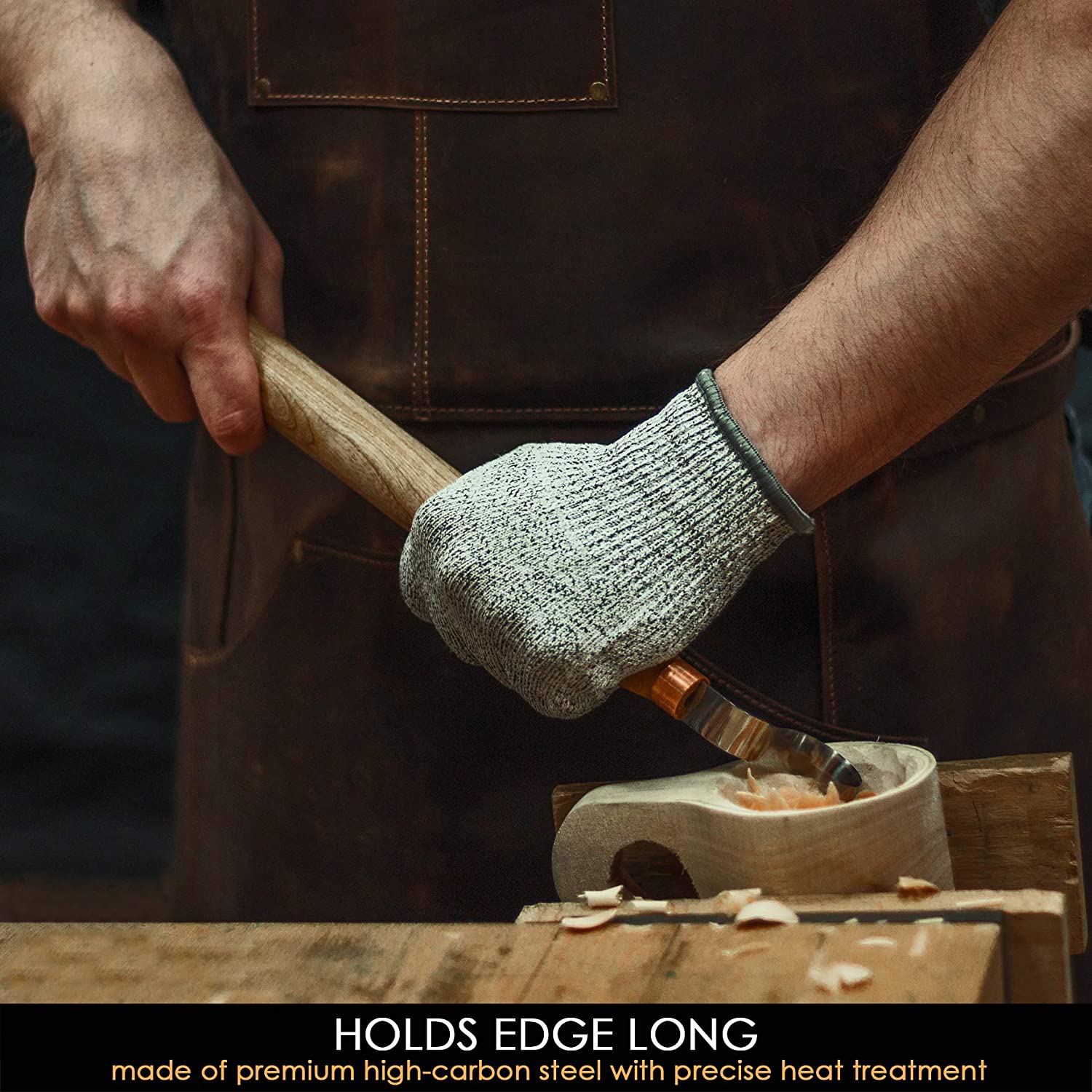 SK2 Long Spoon Carving Knife with Ergonomic Ashwood Handle